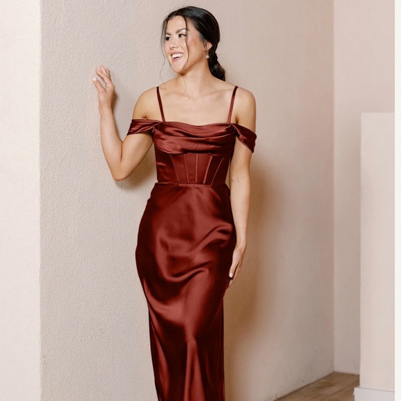 Revelry London Convertible Satin Dress in Terracotta Rust (709) Size 12